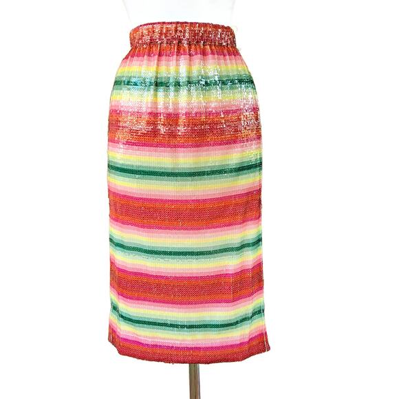 NEW J CREW COLLECTION Sequin Rainbow Stripe Midi Skirt Size XXS - Picture 2 of 10